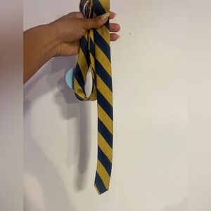 J. Crew Navy and Yellow Diagonal Striped Tie belt
